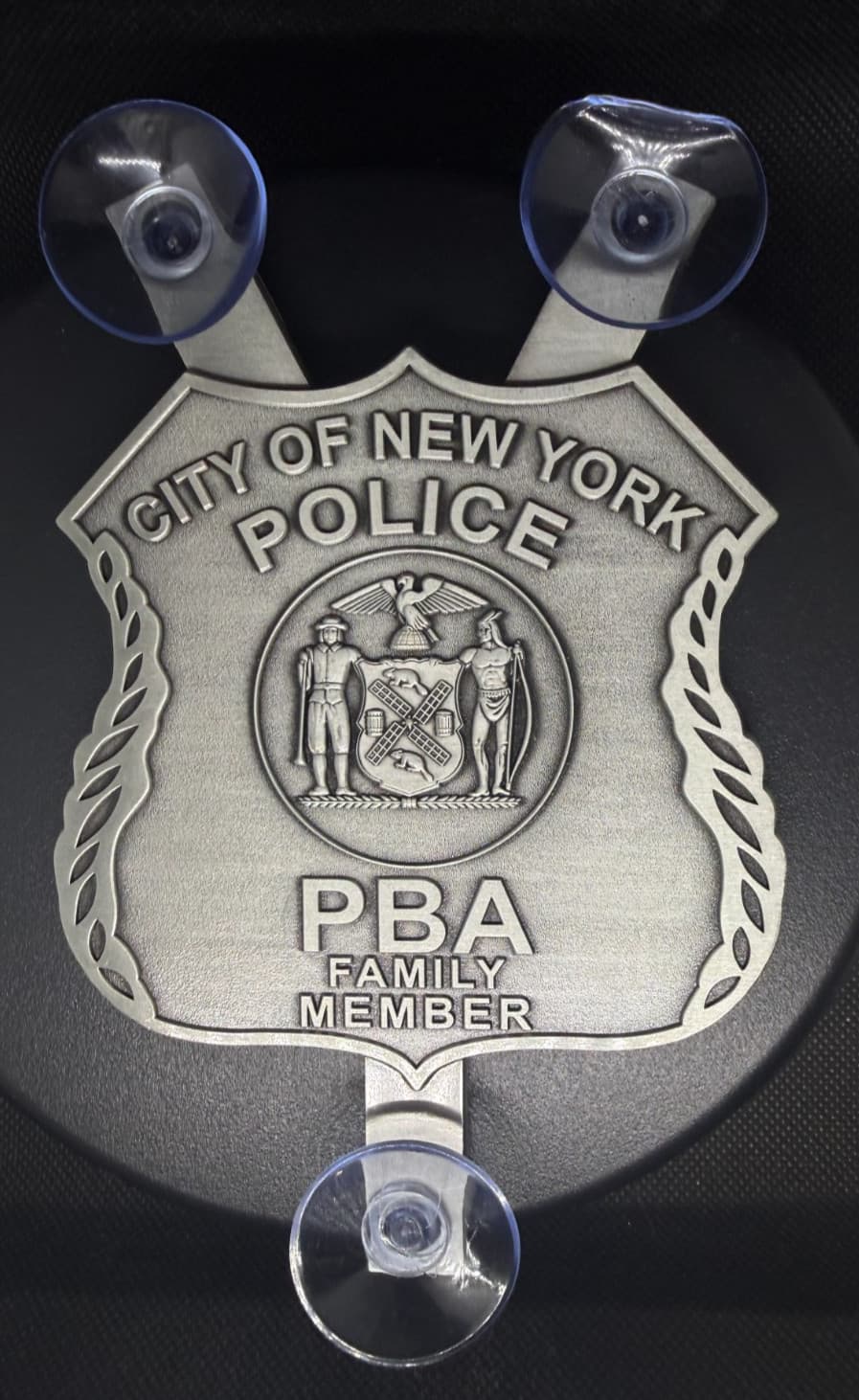 NYPD RARE Antique Silver Windshield Metal Medallion Family Members
