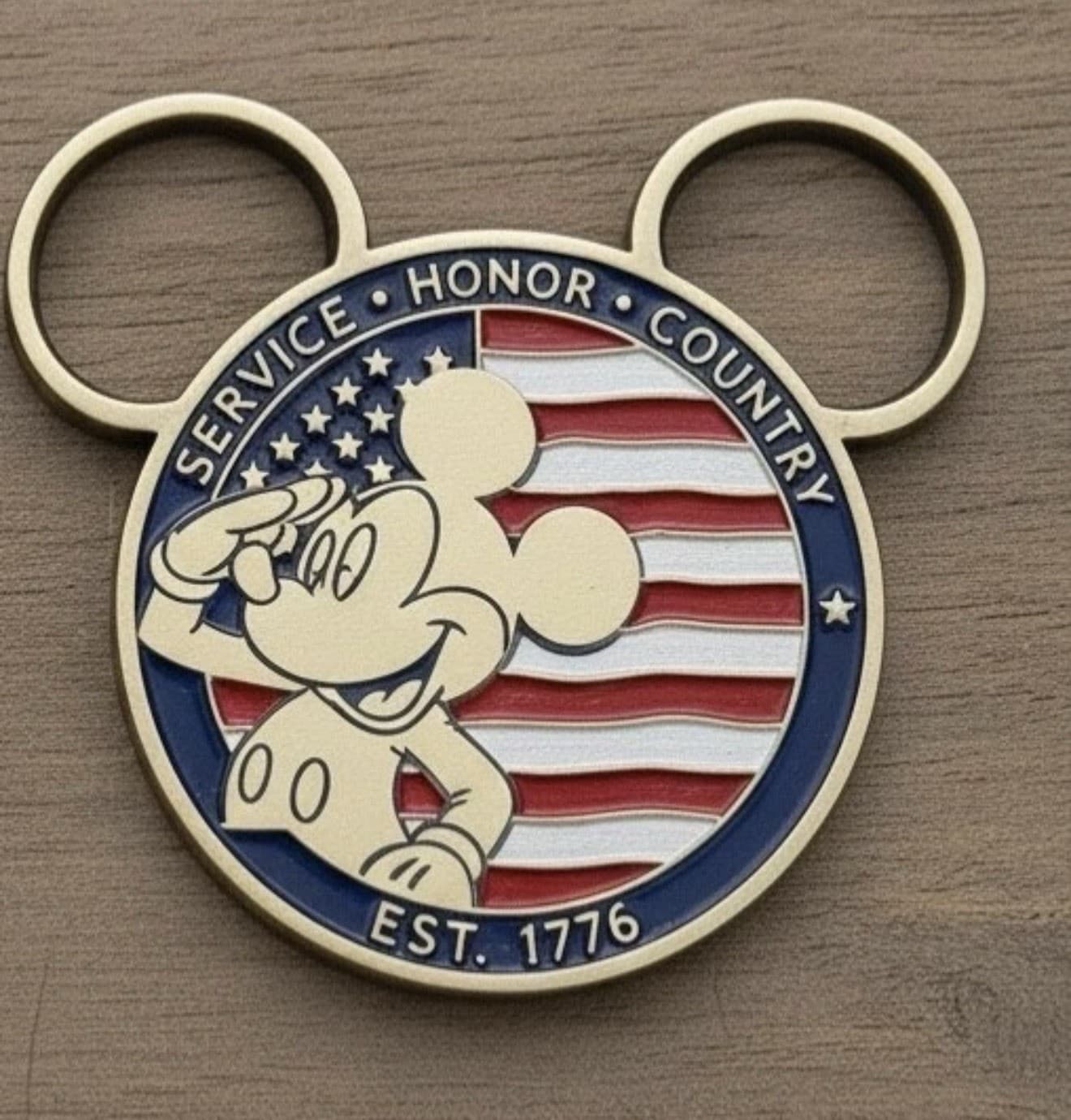 Mickey Mouse Military Saluting U.S Fag Challenge Coin
